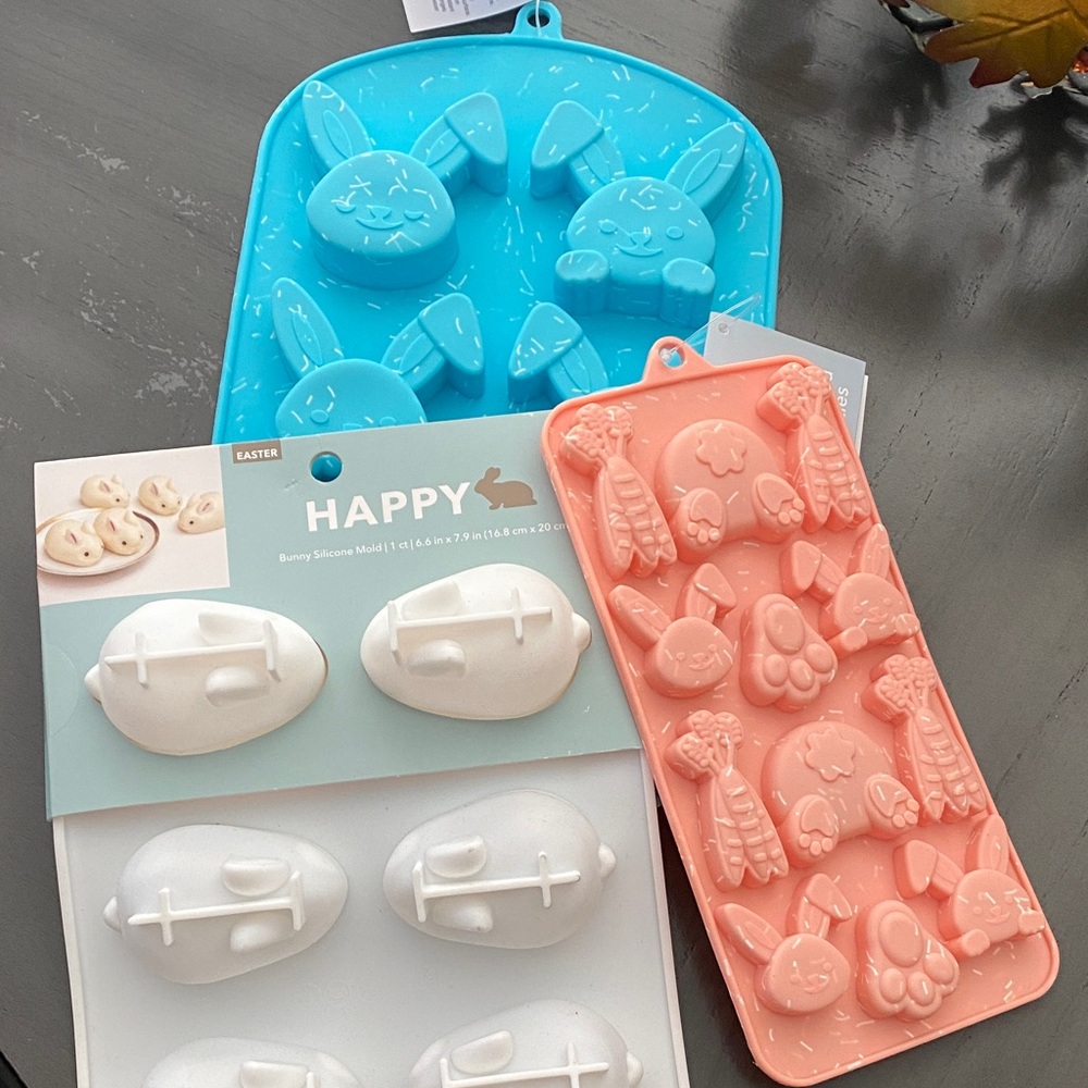 Easter Bunny Silicone Mold Set in Blue, White, and Pink